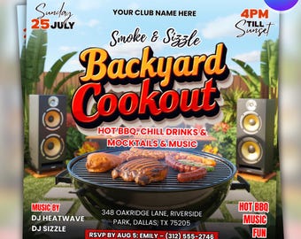Backyard Cookout Flyer,  BBQ Flyer, Summer Cookout Flyer, DIY Canva Editable Design Template, Food Flyer, Social Media Flyer, Party Flyer
