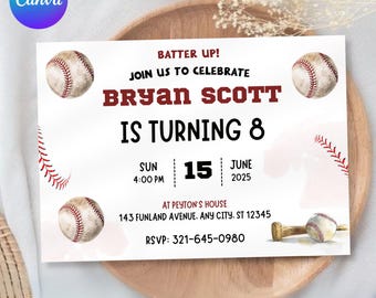 Baseball Birthday Party Invitation for ANY AGE, Birthday Invite, Rookie Of The Year Invite, Editable Baseball Invitation, Rookie Invite
