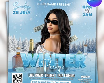 Winter Party Flyer Template, Winter party Flyer Invitation, Editable Winter Party Flyer Template, Holiday Celebration, Instant Download