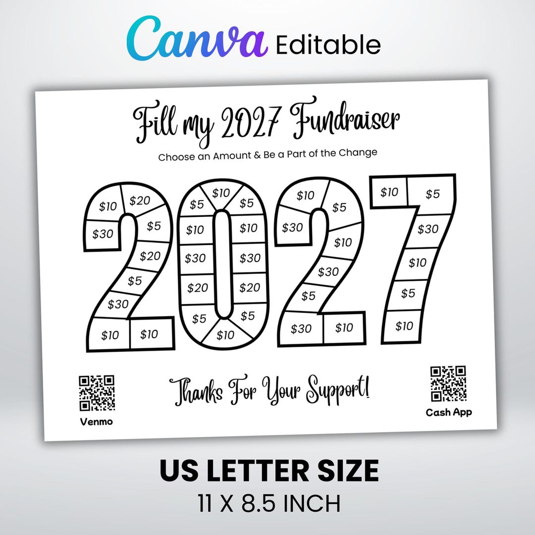 2027 Fundraiser Tracker Printable, Fill My 2027 Savings Chart, Donation ...