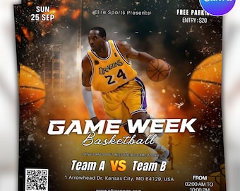Game Day basketball Flyer Template, Match Day Flyer, Sports Party Invitation, Basketball Event Flyer, Digital Download, Canva Editable