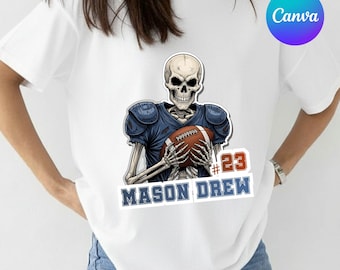 Diseño de camiseta de fútbol, camiseta para el día del partido, editable en Canva, diseños personalizados de camisetas con nombre y número de jugador de fútbol esqueleto