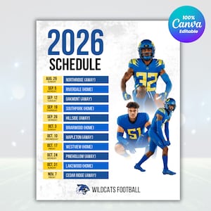 Football Schedule Template, Editable Canva Football Schedule Graphic, Team Schedule Instagram Post, Football Social Media Template
