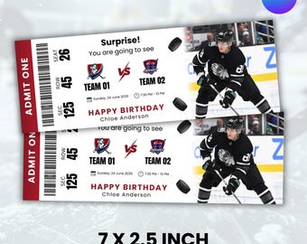 Hockey Tickets, Surprise Gift Hockey Ticket, Customized Ticket, Hockey Game Gift Ticket, Sports Tickets, Personalized Ticket, Canva Editable