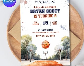 Invito di compleanno a tema basket, invito di compleanno modificabile per festa sportiva, tema sportivo, festa di compleanno per bambini, inviti stampabili a tema basket