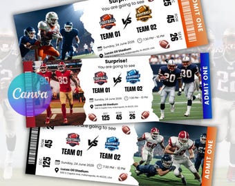 Football Game Day Surprise Ticket Invite | Realistic Sports Ticket Style Invitation | Football Game Ticket Gift | Canva Editable Template