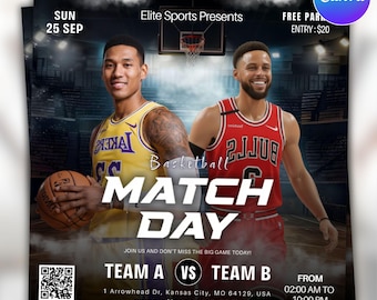 Game Day Basketball Flyer Template, Match Day Flyer, Sports Party Invitation, Basketball Event Flyer, Digital Download, Canva Editable