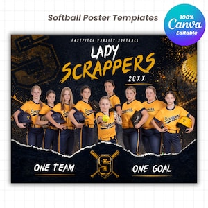 Softball Team Poster Template, Editable Canva Sports Banner, Girls Fastpitch Team Photo Collage, Custom Player Lineup Poster, Team Wall Art