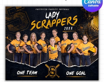 Softball Team Poster Template, Editable Canva Sports Banner, Girls Fastpitch Team Photo Collage, Custom Player Lineup Poster, Team Wall Art