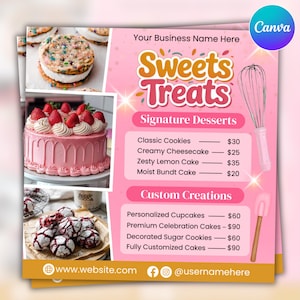 Bakery Flyer,  Editable Canva Template, Bake Sale Flyer, Dessert Flyer, Bake Shop Flyer, Cake Business Flyer Canva Design