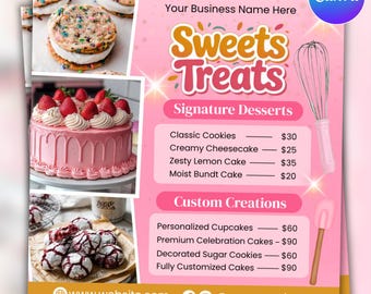 Bakery Flyer,  Editable Canva Template, Bake Sale Flyer, Dessert Flyer, Bake Shop Flyer, Cake Business Flyer Canva Design