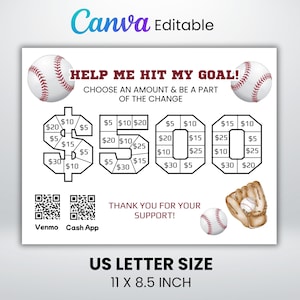 Baseball Fundraiser, Fill My Base Baseball Fundraiser, Color My Base, Editable Baseball Fundraiser, Canva Editable, Team Donation Tracker