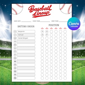 Escalação de beisebol para imprimir, Quadro de posições de beisebol, Lista de treinadores de beisebol, Ordem de rebatida de 15 jogadores, Lista de posições da equipe, Banco de reservas de beisebol