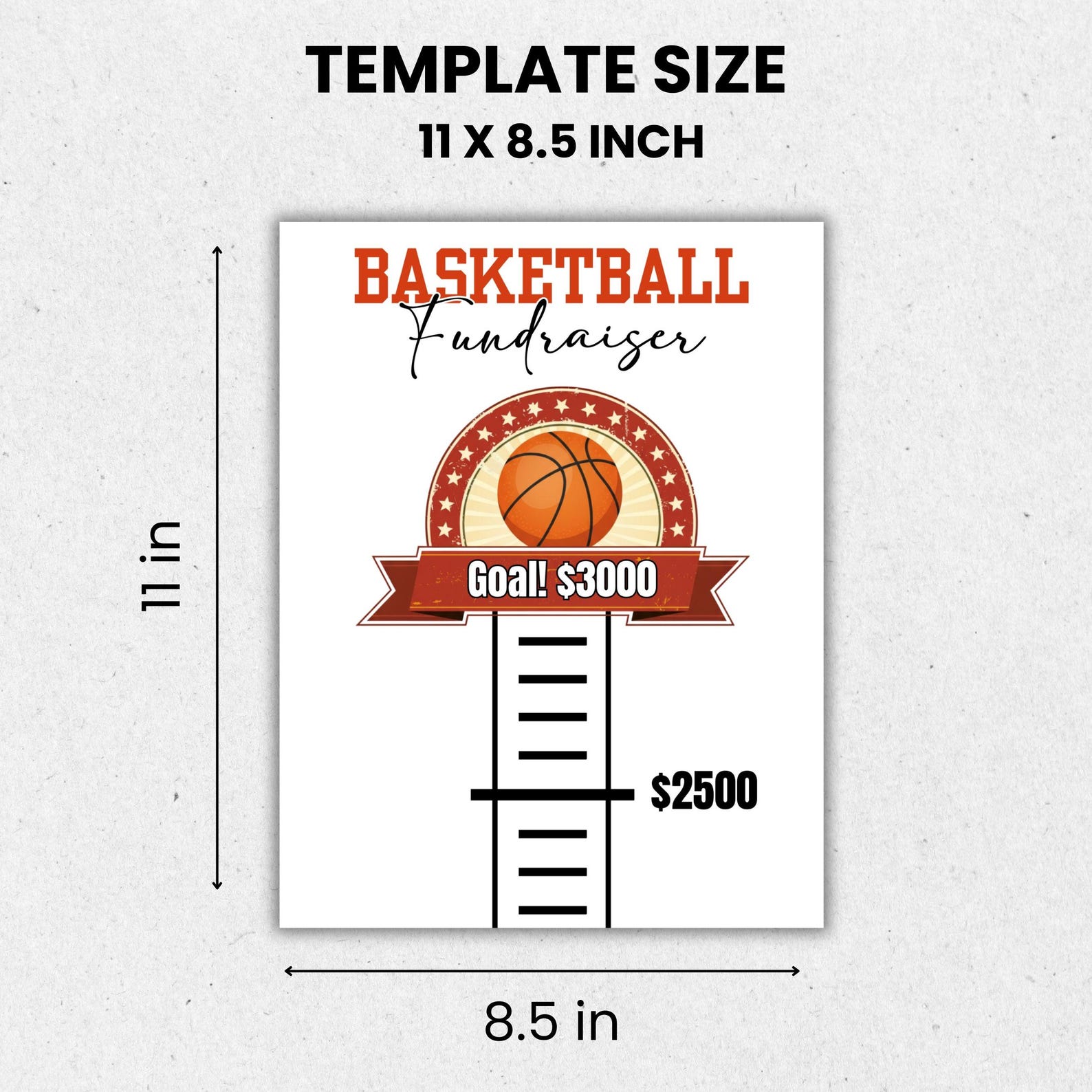 Basketball Fundraiser Thermometer Goal Tracker, Printable 8.5x11 ...
