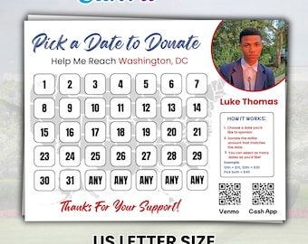 School Trip Fundraiser, Editable Fundraiser Calendar Canva Template, Washington D.C. Trip Fundraiser, Pick a Date to Donate Field Trip