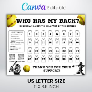Calendario di raccolta fondi per il softball, modello di raccolta fondi per il softball, scegli una data per donare, chi mi sostiene, calendario di raccolta fondi per il softball Canva