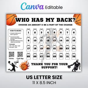 Basketball-Spendenkalender, wählen Sie ein Spendedatum, Basketball-Spendenvorlage, Sport-Spendenaktion, Canva bearbeitbare Spendenvorlage