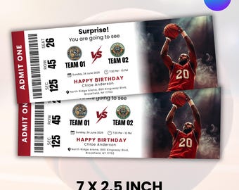 Basketball Tickets, Surprise Gift Basketball Ticket, Customized Ticket, Basketball Gift Ticket, Sports Ticket, Personalized Ticket, EDITABLE