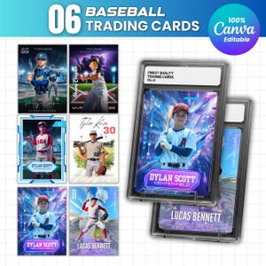 Könnte beinhalten: Baseball-Sammelkarten mit jungen Spielern in Aktion. Die Karten zeigen Spielernamen und Positionen, darunter "Dylan Scott, Center Field" und "Lucas Bennett, First Base". Die Karten sind in Schutzhüllen.