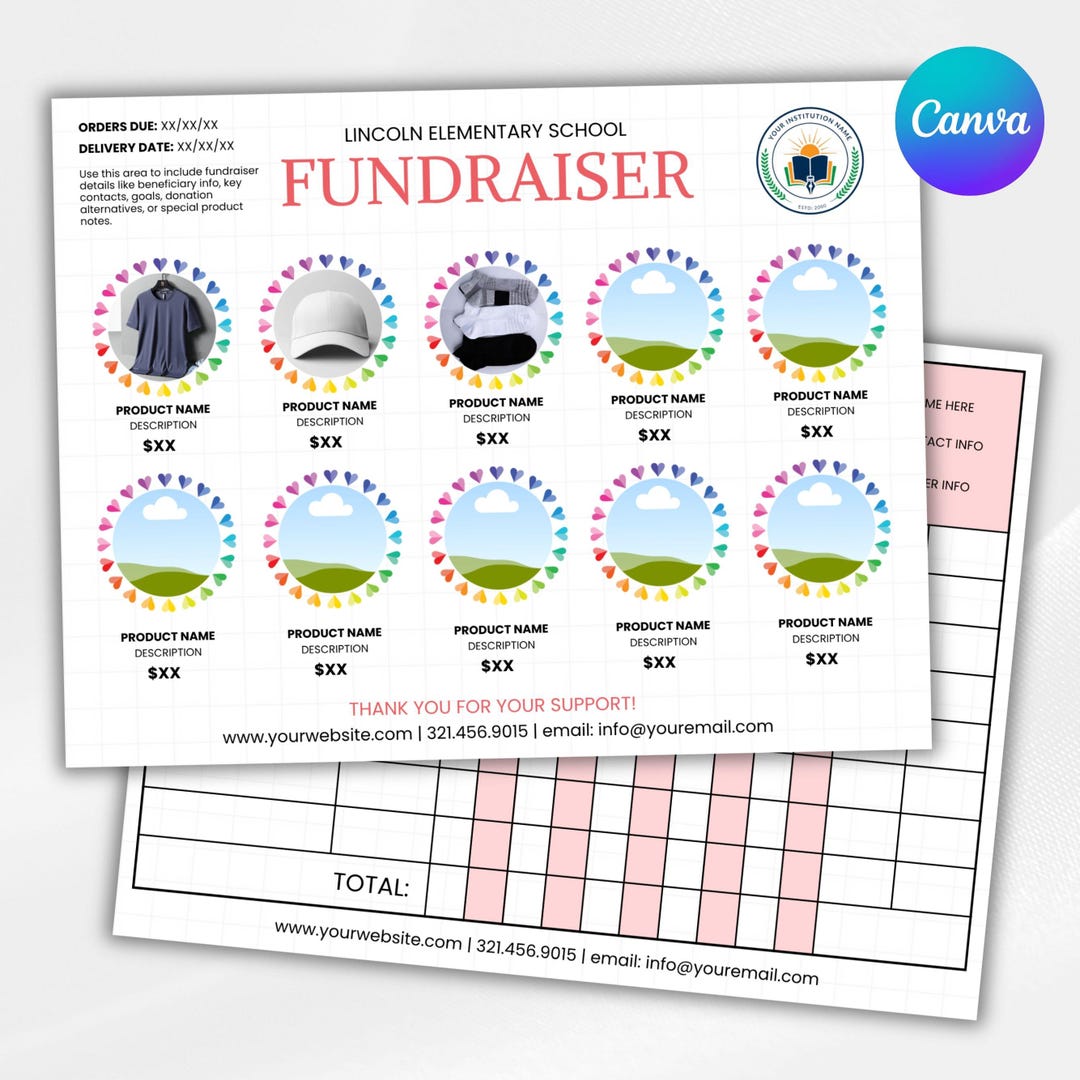 Fundraiser Order Form Design, 10 PRODUCT, Canva-editable, DIY 10-up ...