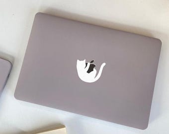 Cat Playing Apple Vinyl Decal - Waterproof Laptop Sticker