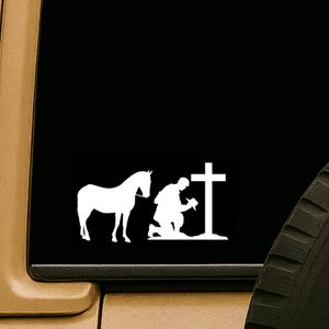 Cowboy Kneeling Cross Faith Vinyl Decal Sticker – Waterproof, UV-Resistant Laptop, Wall, Bumper
