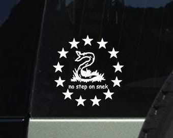 No Step On Snek – Vinyl Decal Sticker | Gadsden Snake, Stars, Waterproof Outdoor Use