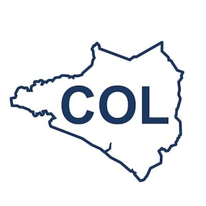 May include: A dark blue outline of the country of Colombia with the letters "COL" in dark blue inside the outline. The background is white.