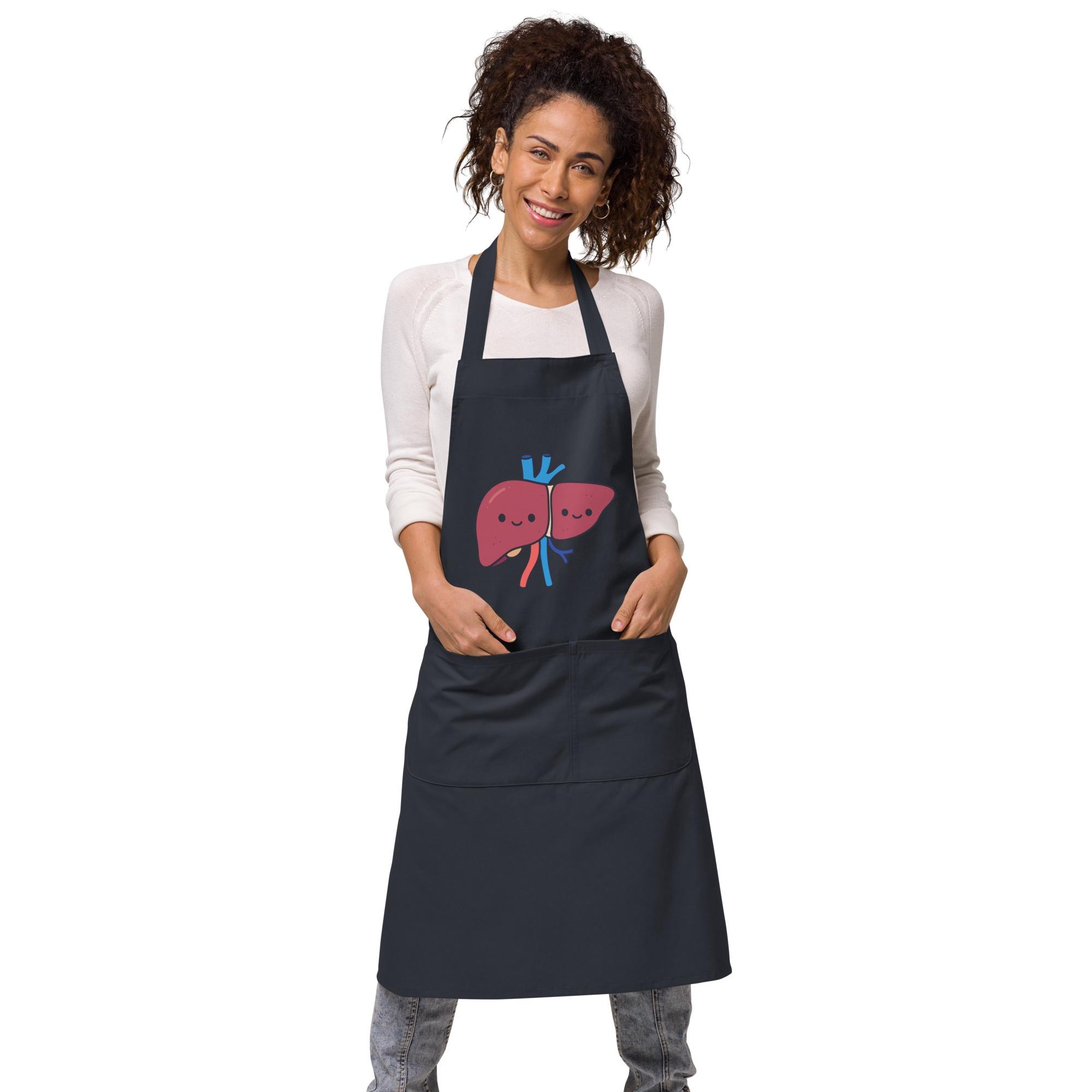 Funny Human Liver Apron: Organic Cotton Anatomy Kitchen Apron