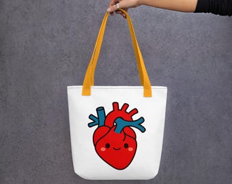 Heart Tote Bag, Love Tote Bag, Anatomical Heart Tote Bag, Aesthetic Tote Bag, Polyester Tote Bag, Shoulder Tote Bag, Medical Student Gifts