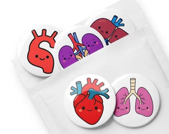 Healthcare Heart Pin Buttons: UV-Resistant Tinplate Pins, Set of 5
