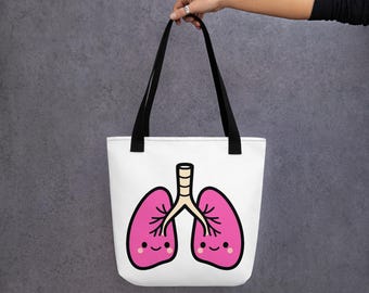 Bolsa de tela con diseño de pulmón (pequeña, 15x15 cm) - Regalo para estudiantes de medicina y terapia respiratoria, humor anatómico, regalo para enfermeras