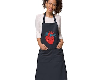 Funny Anatomical Heart Apron: Organic Cotton Chef Apron with Pockets