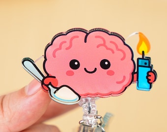 Sinful Brain Badge Reel - Retractable Neurology ID Holder, Nurse Badge, Medical Gift
