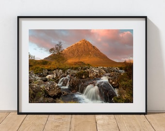 Glencoe Scotland Print, Buachaille Etive Mòr, Highland Waterfall Wall Art