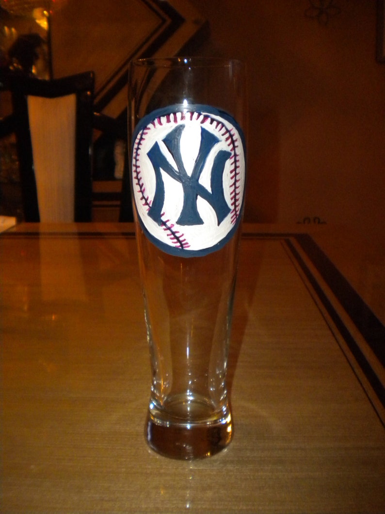 Hand Painted NY Yankees Beer Glass Etsy