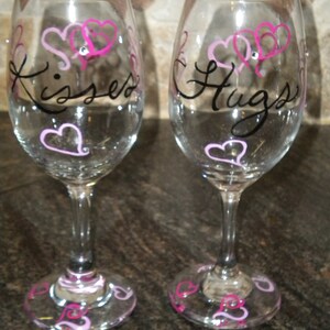 Hand Painted Valentine Wine Glasses image 1