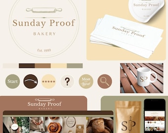 Business Brand Kit Template | Custom Logo Design, Color Palette, Fonts, Customize it in Canva, Bakery, Soft Aesthetic