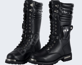 Vintage 80s Combat Mens Work Steel Toe Punk Grunge Goth Black