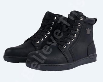 Motorcycle Men Biker Boots Straps and Ring on Ankle
