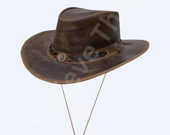 Men's Brown Leather Cowboy Hat - Western Style