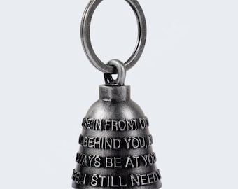 Engraved Motorcycle Guardian Bell, Biker Ride Safe Keychain