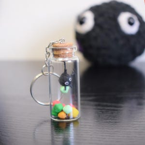 Susuwatari in a Bottle – Handmade Ghibli Clay Miniature – Cute Soot Sprite Decor – Spirited Away Collectible