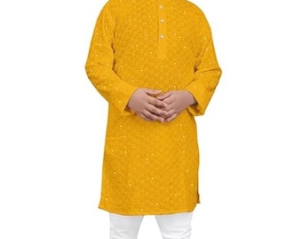 Embroidered Cotton Kurta Pajama Set: Boys' Ethnic Festive Wear