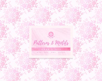 Hand Made Pink Rose Vine Diary Seamless Pattern | Book Cover Digital Design | Mandala Style Virtual Decor File | Floral Circle Layout Motif