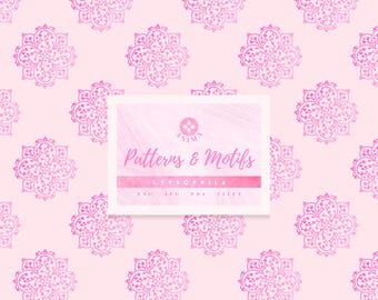 Hand Made Mandala Style Gypsophila Flower Seamless Pattern | Pink Tileable Decor Print | Diary Collage Paper | Duplicable Design Files