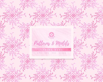 Hand Made Spring Bud Floral Seamless Pattern | Ornament Digital Paper Print | Pink Color Scheme | Mandala Style | Virtual Design Motif Decor
