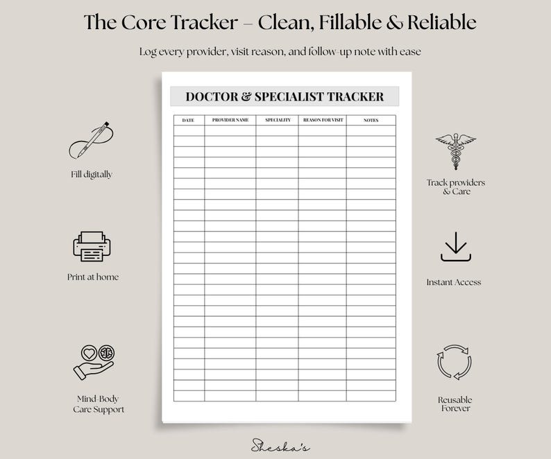 Visit Tracker Reseptionist Doctor Visit Tracker Printable | Medical Appointment Log for Chronic ...