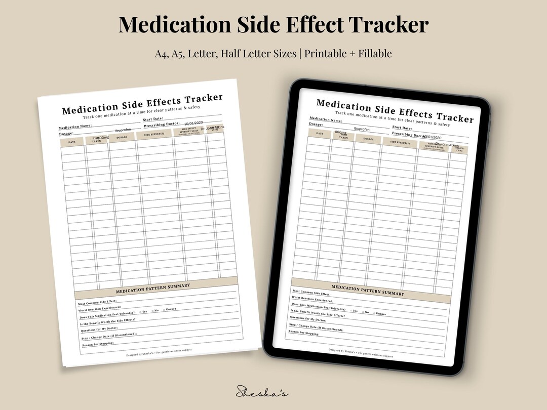 Medication Side Effects Tracker Printable | Fillable PDF | Chronic ...