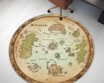 World of Warcraft, Azeroth Map Rug, Azeroth World Map, Round Rug, Map Rug, Cool Rugs, Popular Rug, Fantastic Rug, Movie Decor, Area Rugs